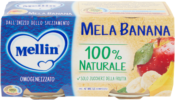 MELLIN HOMOGENIZED FRUIT MELA BANANA 100 GR X2 200 GR (12 in a box) –   - The best E-commerce of Italian Food in UK